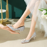 Advbridge Bridal Wedding Shoes Niche Premium Silver High-heeled Shoes Female Thin Heel Bridesmaid Pearl Wedding Dress Cat Heel Shoes