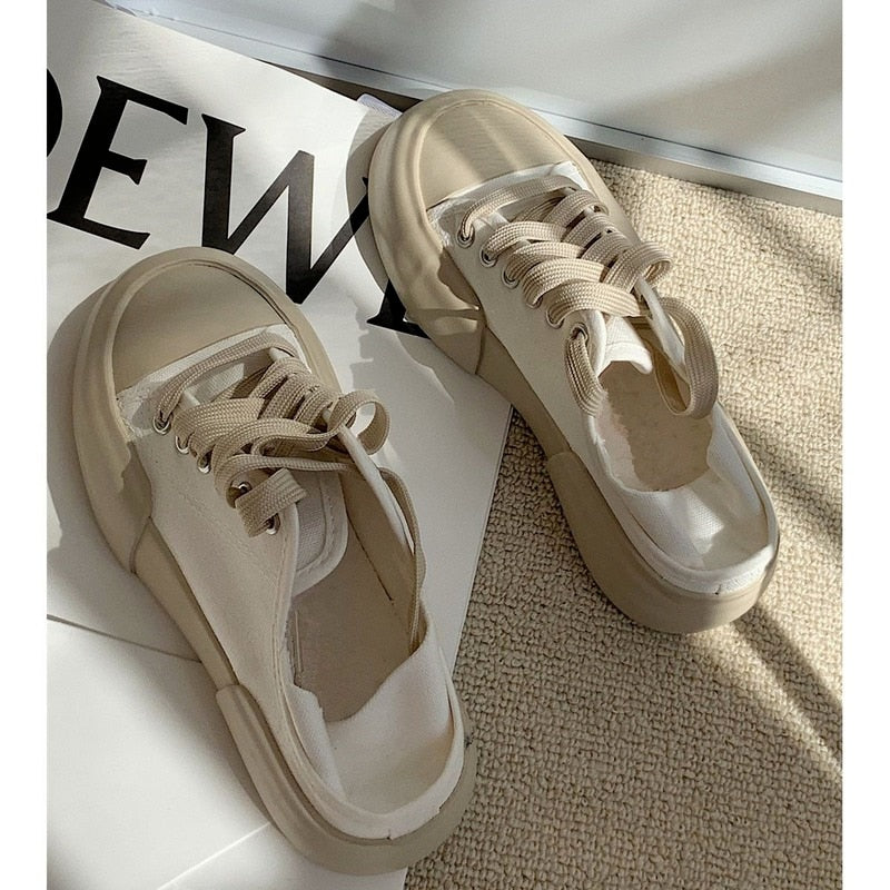 Advbridge Autumn Korean Women's Sneakers Khaki Black Platform Casual Canvas Sports Shoes Running Vulcanize Kawaii Lolita Flat Basket