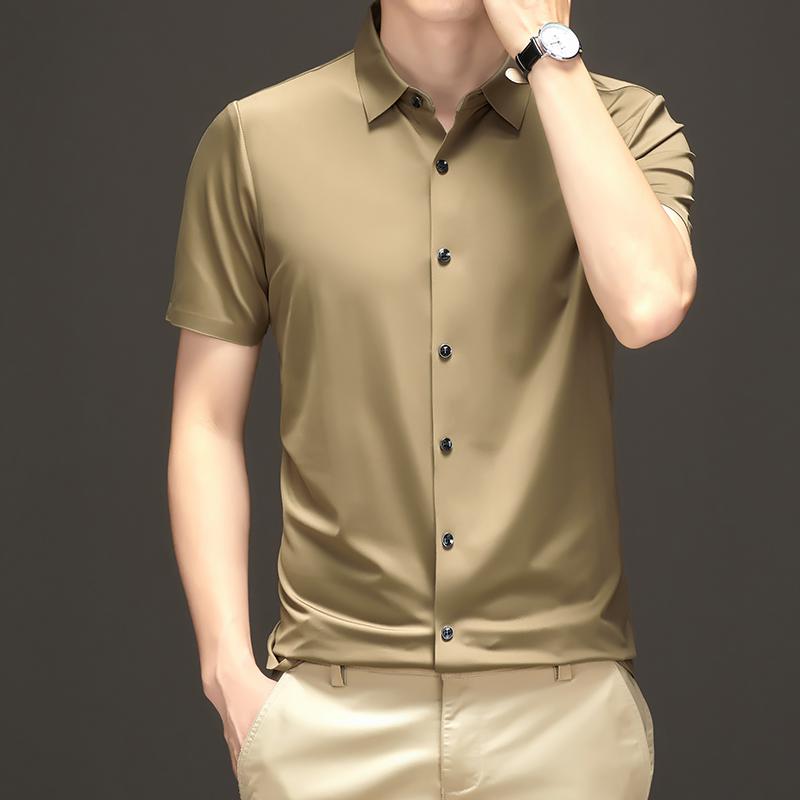 Advbridge Emerald Green Blouse Summer Smooth Silk Button Down Shirts Mens Business Satin Work Office Dress Clothes Large Size Gold White