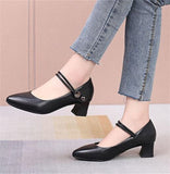 Advbridge  High-quality Cowhide Pointed Shallow Mouth Women Pumps Thick Heel Shoes Work Office Banquet Leather Shoes Large Size
