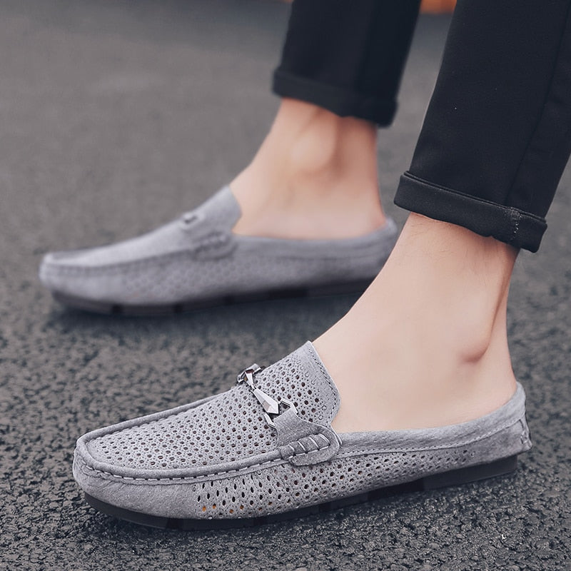 Advbridge Summer Men Slippers High Quality Leather Loafers 2022 New Outdoor Non-slip Mens Casual shoes Classic Slip On Half shoes For Men