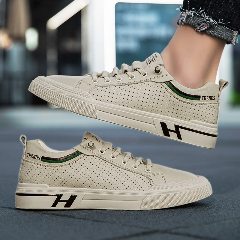 Advbridge Leather Classic Skate Shoes Men New Simple Casual Shoes Men Lace-Up for Men Sneakers Fashion Male Hollow Out Walking Shoes