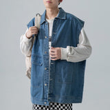Advbridge All Season Fashion Men's Solid Pocket Cool Boy Casual Loose Safari Style Tess Button Sleeveless Vest Denim Button Jacket Coat