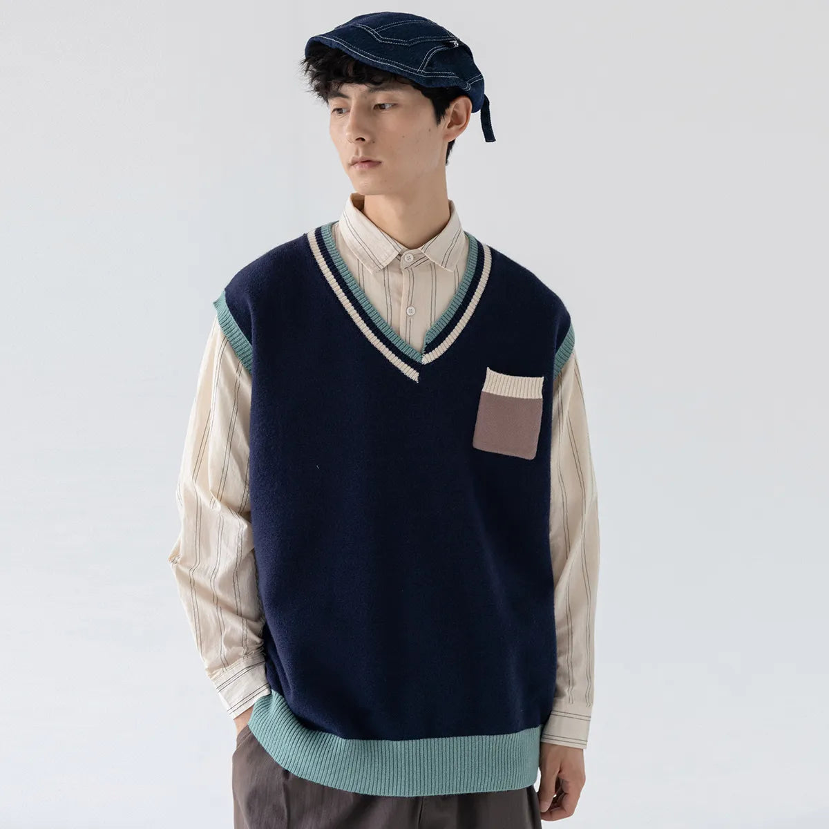 Advbridge Y2k College Knitted Vest Sweaters Men Minority color contrast vest for men and women winter Japanese Vintage Sweater Vest