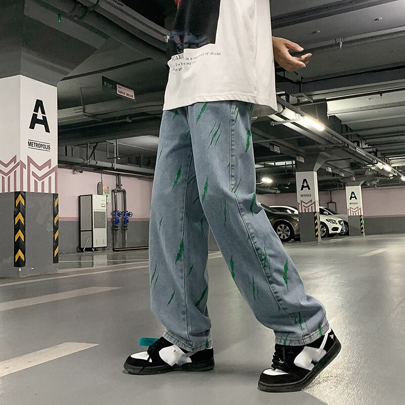 Advbridge New Graffiti Men Jeans Casual Male Wide Leg Pants American Street Unisex Jeans Hip Hop Street Straight Loose Denim Pants 2023