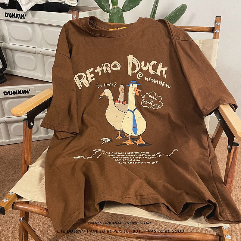 Advbridge Vintage Funny T-shirt for Mens Harajuku Cartoon Ducks Print Graphic T Shirts Y2k Streetwear American Tee Summer Short Sleeve Top