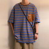 Advbridge Summer New Striped Couples T-shirts  Men and Women Loose Round Neck Contrast Color Cotton Quality Short Sleeve Best Seller