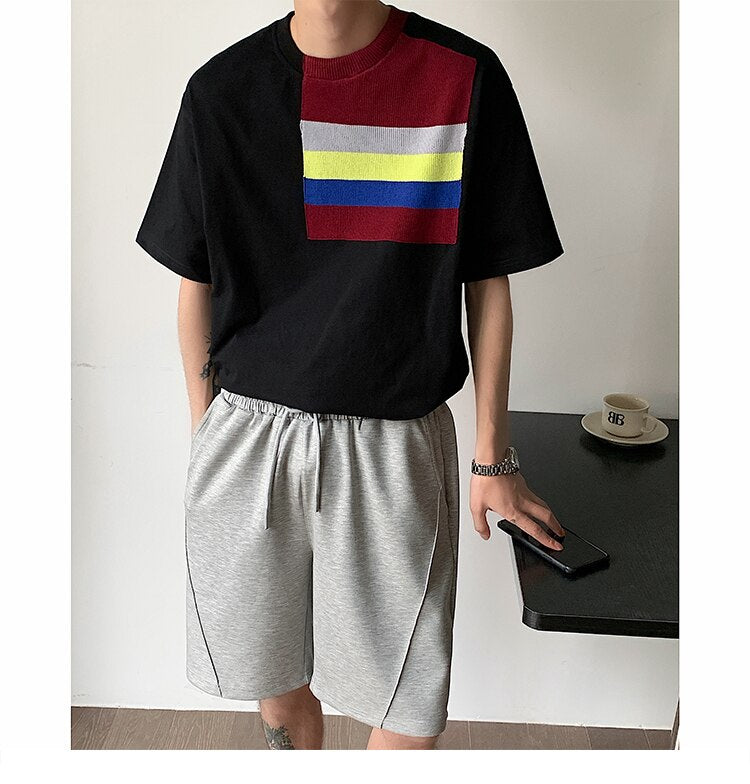 Advbridge 2023 Men's Summer Casual Short Sleeves Knitted T-Shirts Male Slim Fit Round Collar Leisure Contrast T-shirt Fashion Tees E151