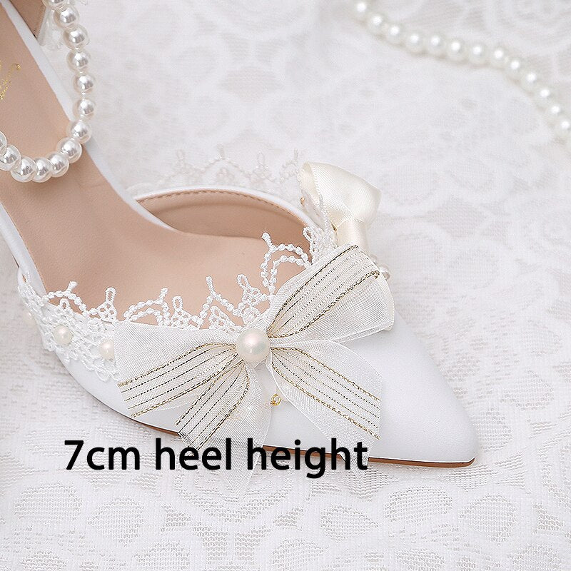 Advbridge Lolita Wedding Dress Bridal Shoes Pearl Crystal Wristband Girl Flower Wedding Lo Shoes White Bowknot French Women's Shoes