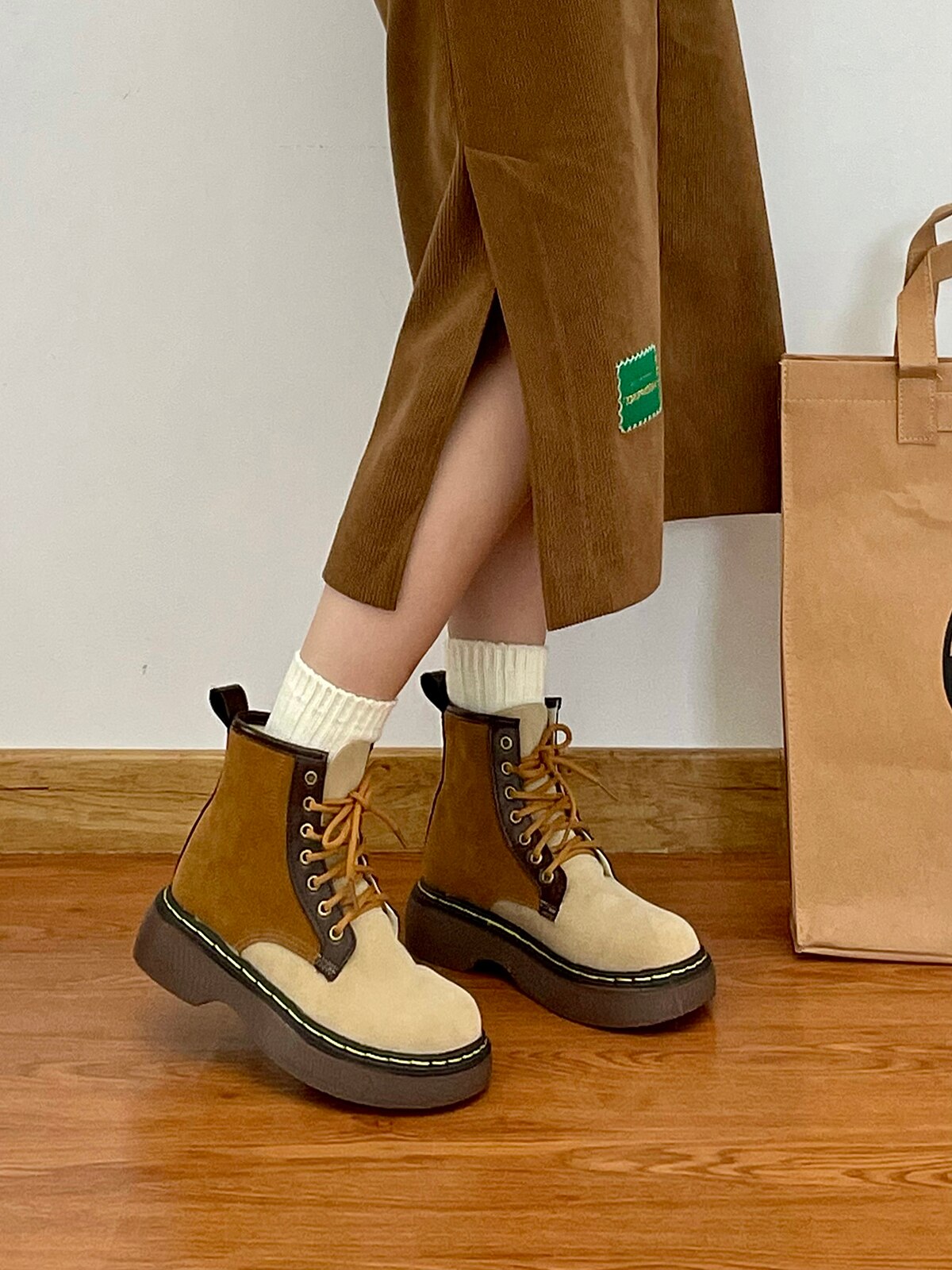 Advbridge New in black platform boots Autumn Winter Retro chunky platform shoes College girls Martin boots combat boots