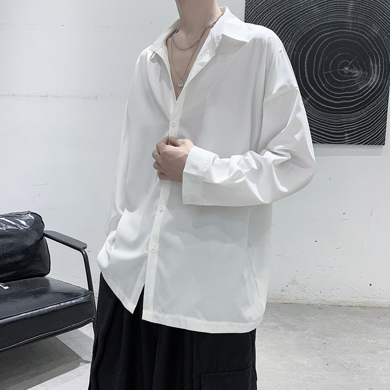Advbridge New Men's Casual Blouse Shirt Solid Loose Tops Long Sleeve Shirts Spring Autumn Summer Casual Handsome Men Shirt 4 Colors