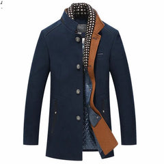 Advbridge Winter Trench Coat Men Casual Thick Wool Overcoat Men's Stand Collar Woolen Coats With Detachable Scarf Parka Casaco Masculinos