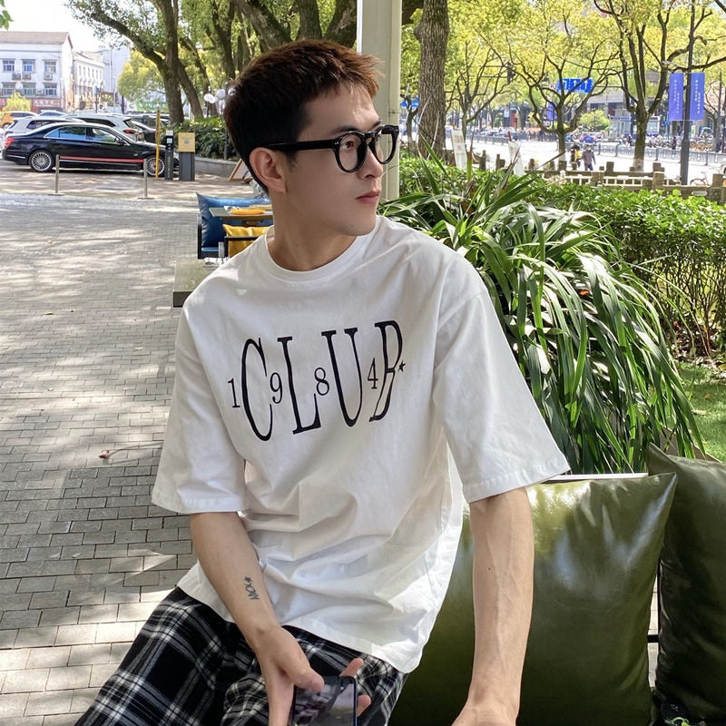 Advbridge Summer Men's Korean Style Casual Printed T-shirts Short Sleeve Round Neck T Shirts Green/white Color Top Clothes Tshirts