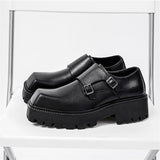 Advbridge New Men Leather Platform Oxfords Slip On Thick Tottom Male Derby Shoes Casual Loafers Mens Square Toe Formal Dress Shoes