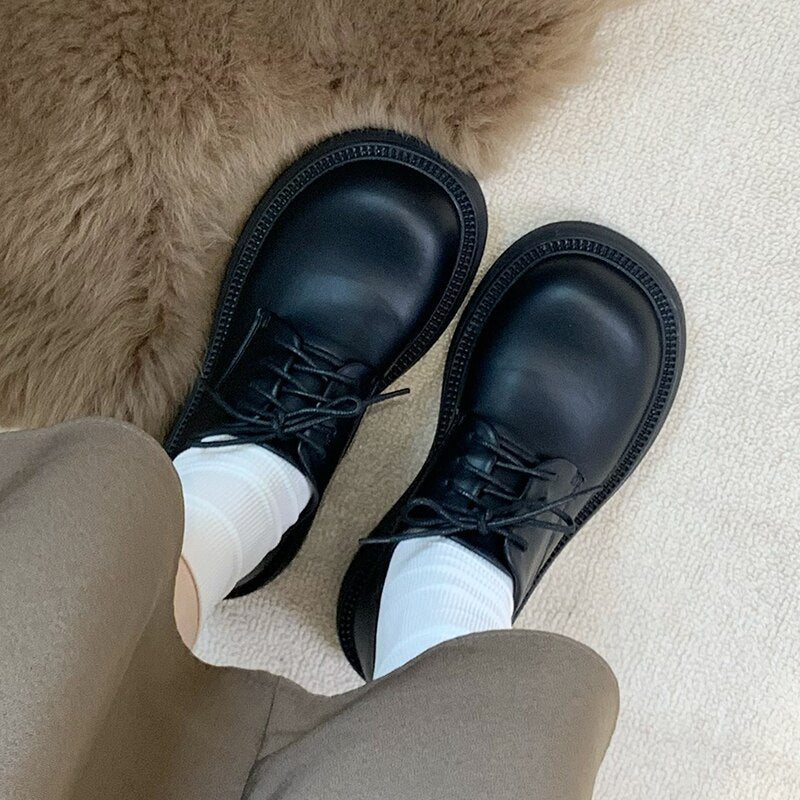 Advbridge Fashion Female Shoes Casual Outside Round Toe Flats Student Uniform Lolita Platform Rubber Ladies Loafers  Women Mary Janes