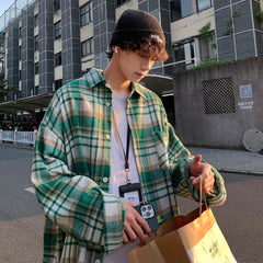 Advbridge Autumn Thicken Woolen Shirt Men Fashion Retro Casual Plaid Shirts Mens Streetwear Korean Loose Long-sleeved Shirts Men M-2XL