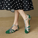 Advbridge Summer Women Sandals Round Toe Cover Heel Gladiator Shoes Women Sheep Suede Women Shoes Low Heel Mixed Colors Roman Sandals