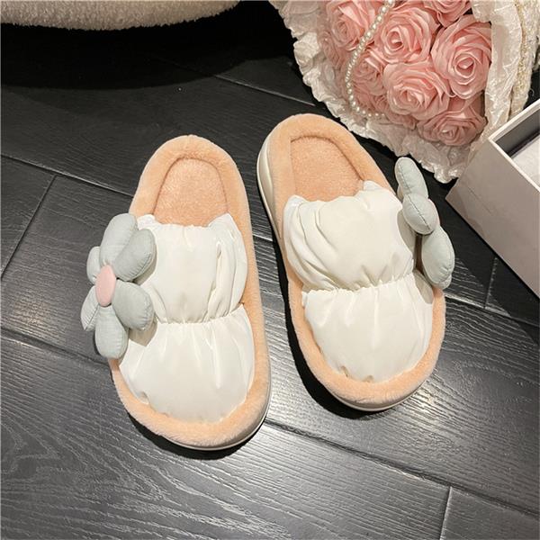 Advbridge Med Flower Home Slippers Women's Female Shoes Winter Footwear Fur Flip Flops Slides Platform Massage  Flat Plush Floral Cott