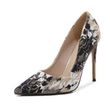 Advbridge Plus Size 40 - 46 Pumps For Women Shoes Pointed-toe Embroider Womans Catwalk High Heels Thin Heel Sexy Female Club Heeled Shoes