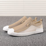 Advbridge Summer Mens Vulcanize Shoes Fashion Canvas Sneakers Side Zipper Men Casual Shoes Light Breathable Outdoor Driving flat Loafers