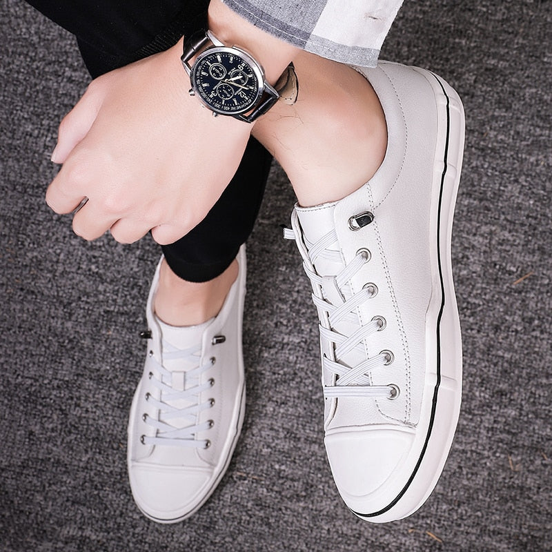 Advbridge Men's White Skateboard Shoes Men British Comfortable Sneakers Sports Canvas Shoes Vulcanized Shoes Social Leather School Shoes