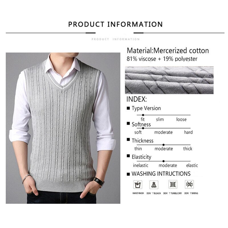 BROWON Men Clothes 2022 Autumn Winter New Classic Slim Sweaters V-neck Sleeveless Sweater Mens Knitwear Sweater Vest for Men