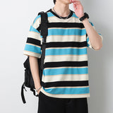 Advbridge Summer New Striped Couples T-shirts  Men and Women Loose Round Neck Contrast Color Cotton Quality Short Sleeve Best Seller