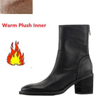 Advbridge Woman Ankle Boots Round Toe Elegant Winter Boots Soft Cowhide Ladies Warm Shoes Back Zipper Modern Shoes For Autumn Spring