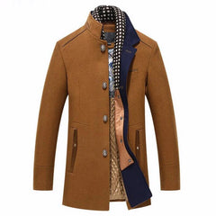 Advbridge Winter Trench Coat Men Casual Thick Wool Overcoat Men's Stand Collar Woolen Coats With Detachable Scarf Parka Casaco Masculinos