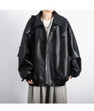 Advbridge Spring Autumn Winter Fashion Men Solid Casual Shirt Loose Pockets Safari Style Leather Jacket Coat Cool Boy Soft