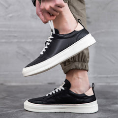 Advbridge Genuine Leather Mens Casual Shoes Cool Young Man Street Style Cow Leather Male Footwear Black White Shoes A4446