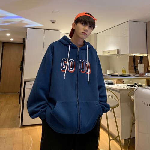 Advbridge Letter Print Zip Up Hoodies for Mens Korean Fashion Trends Streetwear Teenage Oversized Track Sweatshirts Spring Casual Clothing