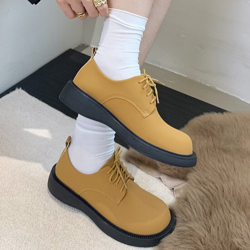 Advbridge Fashion Female Shoes Casual Outside Round Toe Flats Student Uniform Lolita Platform Rubber Ladies Loafers  Women Mary Janes