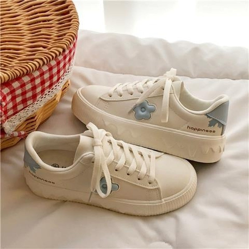 Advbridge Japanese Platform New Sneakers Flower Kawaii White Sports Casual Canvas Shoes Flat Vulcanize Lolita Tennis Running