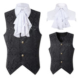 Advbridge Mens Black Victorian Suit Vest Steampunk Gothic Brocade Waistcoat Men Renaissance Costumes Party Halloween Vests With Jabot Tie