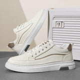 Advbridge Fashion Mens Casual Shoes Simple Leather Men Sneakers Youth Teenage Vulcanize Shoes Comfortable Male Skateboard Footwear Lace-Up