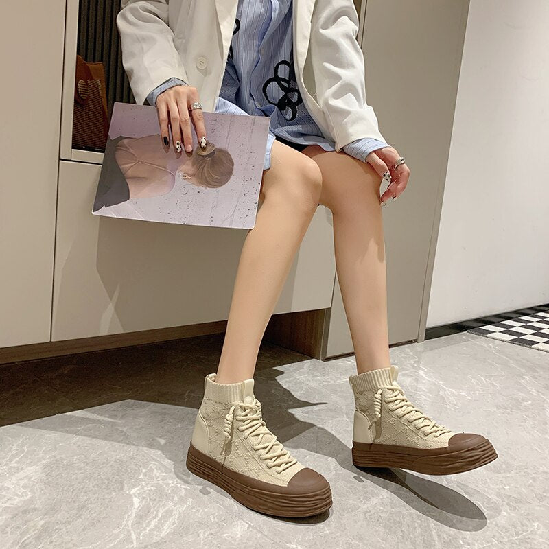 Advbridge Women High Top Sneakers Luxury Outdoor Casual Height Increasing Platform Knitting Breathable Women's Sports Shoes Autumn Hotsale