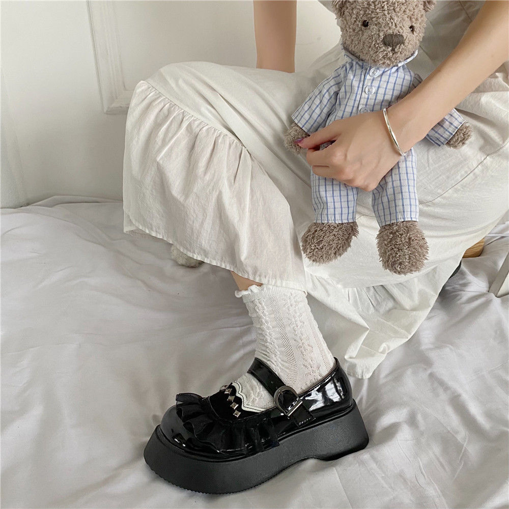 Advbridge Platform Shoes New Kawaii Thick heels Lolita Shoes Fashion Rivets JK Uniform Leather Shoes Lace Mary Jane Shoes Women's Shoes