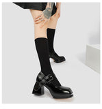 Advbridge Women Patent Leather High Heel Mary Janes Shoes Vintage Buckle Platform Lolita Shoes Ladies Pumps Female Square Toe Casual Shoes