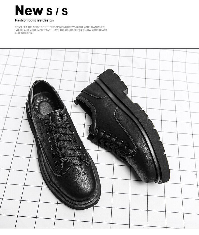 Advbridge Retro Solid Color Rubber Sole Business Men's Shoes Autumn New Men Casual Shoes Thick Bottom Heightened Casual Leather Shoes