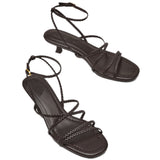Advbridge Roma Style Retro Coffee Weave Sandals Women Bandage Fashion High Heel Shoes Women Party