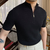 Advbridge Solid Color Business Leisure Herren Pullover 2023 Spring Knitted Short Sleeved Zipper Men's Slim Pull Homme Fashion T Shirts