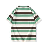 Advbridge Summer New Striped Couples T-shirts  Men and Women Loose Round Neck Contrast Color Cotton Quality Short Sleeve Best Seller