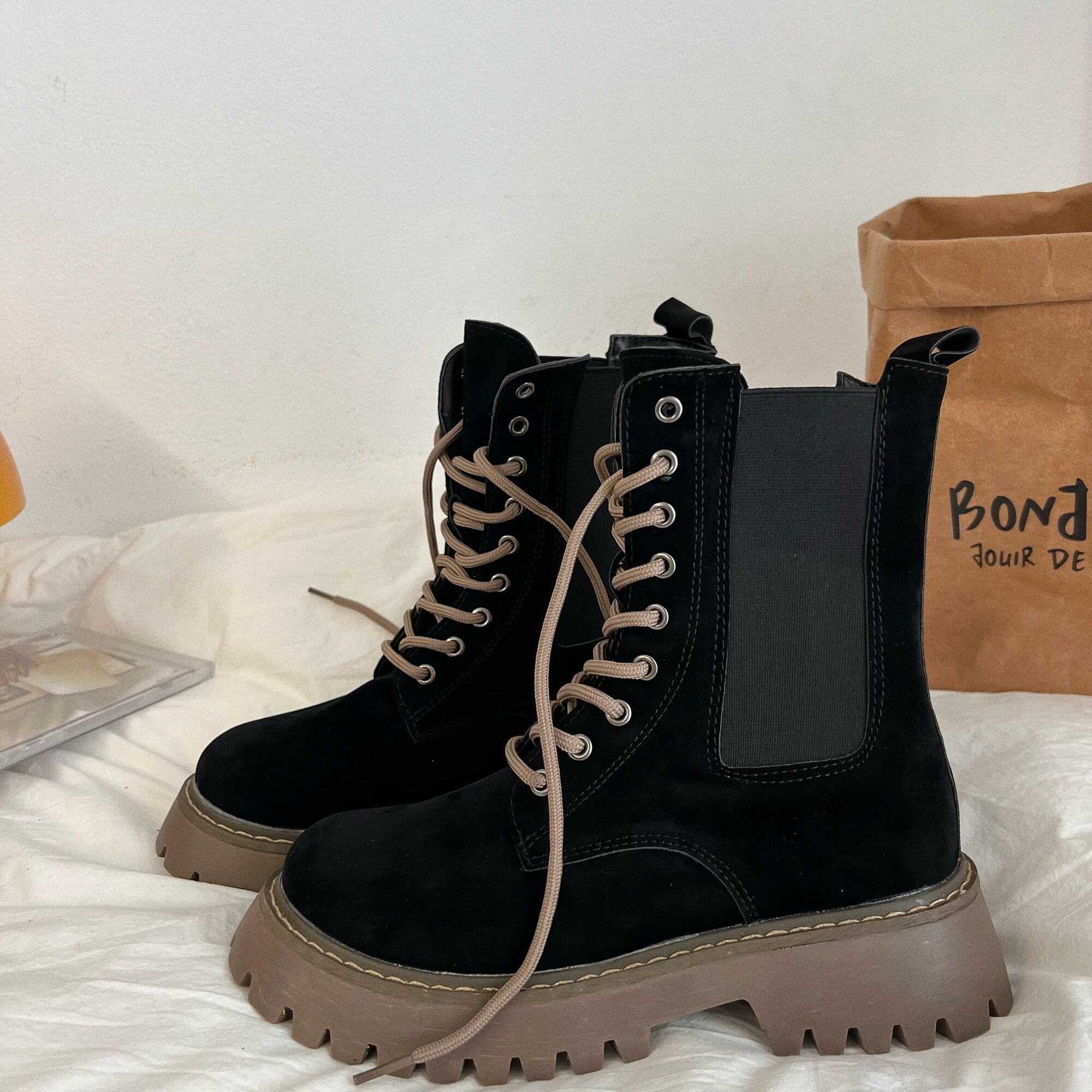 Advbridge women boots new luxury boots women chunky platform shoes College Girls black platform boots Lolita Shoes chelsea ankle boot