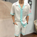 Advbridge 2023 Men Tracksuits Summer Shirts+Shorts Men Clothing Color Stitching Print Shirt Suit Casual Loose Shorts Beach Short Sleeve Set