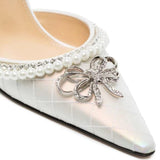 Advbridge New Pearl Rhinestone Fashion Pointed Toe Transparent Sandals Women's Rhinestone Heel Sandals