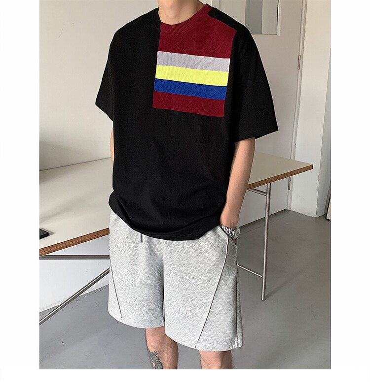 Advbridge 2023 Men's Summer Casual Short Sleeves Knitted T-Shirts Male Slim Fit Round Collar Leisure Contrast T-shirt Fashion Tees E151