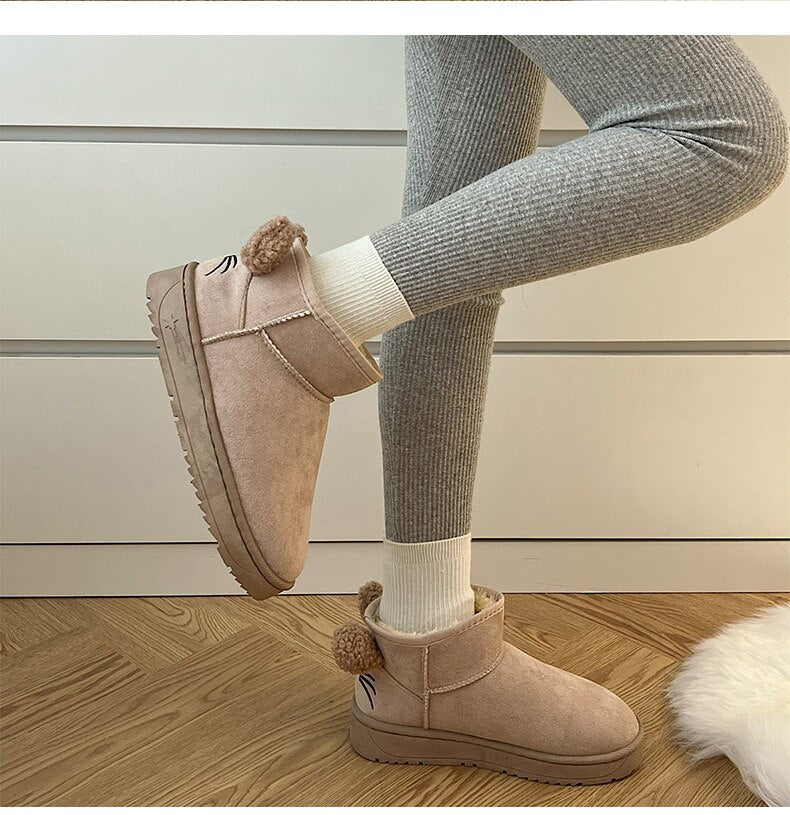 Advbridge Snow Boots Women's Short Tube Thickened Cotton Shoes Winter Suede Platform Keep Warm Plush Women Ankle Boots Girls Black