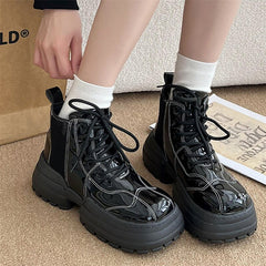 Advbridge 2023 Brand Women Ankle Boots Genuine Leather Chunky Black Platform Winter Lace Up Woman Short Boots Woman Motorcycle Boots Shoes