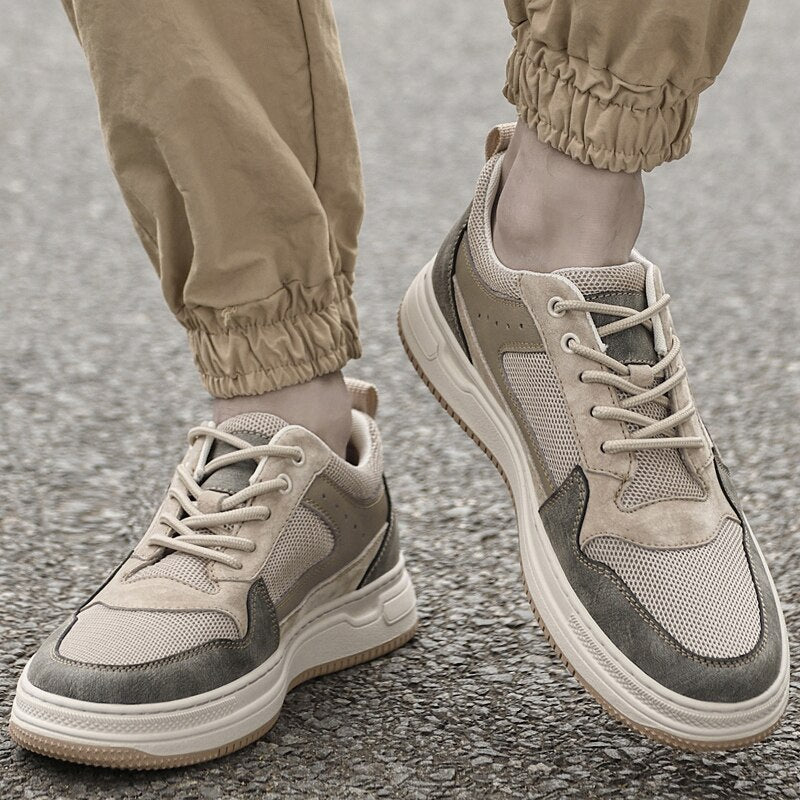 Advbridge Genuine Leather Mens Shoes Outdoor Men Sneakers Breathable Casual Shoes Lace Up Footwear Leisure Walk Flats Comfort Skate Shoes